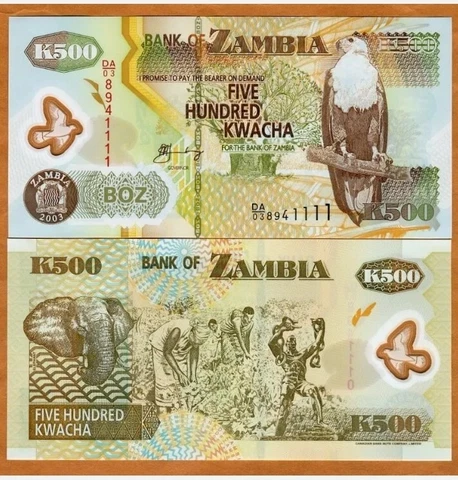 🔥25 PCS🔥Zambia, 500 Kwacha, POLYMER, 2003, P-43b, UNC Cover