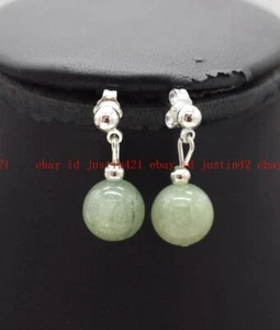 Natural 12mm Genuine Green Jasper Round Gemstone Beads Silver Stud Earrings AAA - Picture 1 of 4