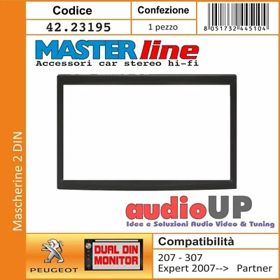MASCHERINA AUTORADIO 2 DIN PEUGEOT PARTNER ADATTATORE DUE DIN MASTERLINE - Immagine 1 di 3