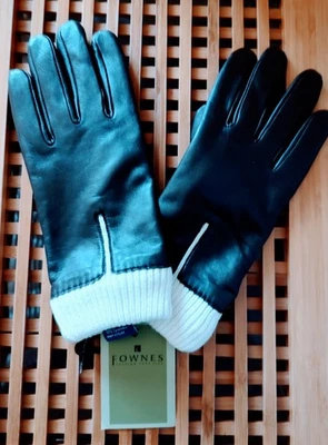 Fownes Brown Leather Gloves White Cuff Women's Size Large  New W Tags - Image 1 of 3