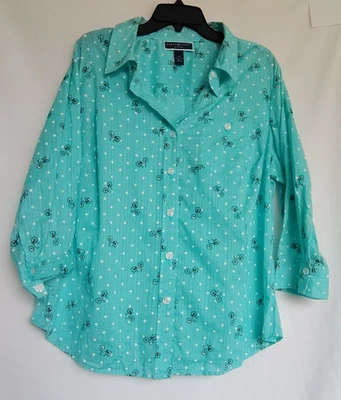 Túnica Karen Scott 100% Algodón Botón Frontal Manga 3/4 Talla 1X Bicicletas Foto 1 de 3