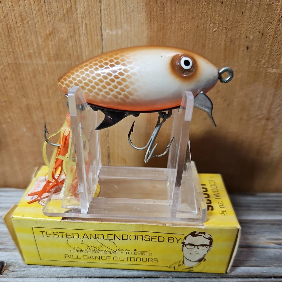 Vtg Strike King "SCOUT" #245-15. Brown Scale/Orange Belly colored Wood Lure.  - Image 1 of 4