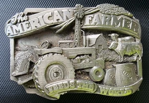 American Farmer Feeds The World Belt Buckle Vtg 1983 Siskiyou  Ag Farm Dairy  - Picture 1 of 8