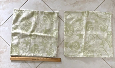 Fundas de almohada Seashell (2), aprox 16x16, verde pálido, hechas a mano Bahamas, cremallera, decoración Foto 1 de 4