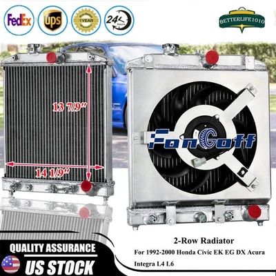 2Row Radiator&Fan+Shroud FIT 92-2000 93 Honda Civic EK EG DX Acura Integra L4 L6 Foto 1 de 4