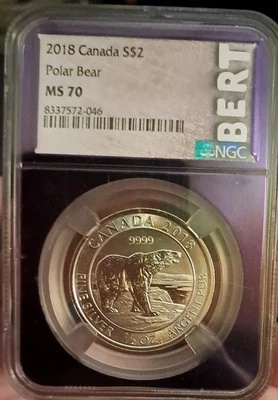2018 Canada $2 Polar Bear MS 70  Purple Core - Image 1 of 3