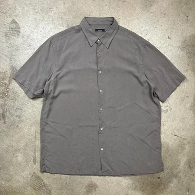 Alfani 100% Silk short sleeve button shirt grey Mens XL old money style preppy - Image 1 of 4