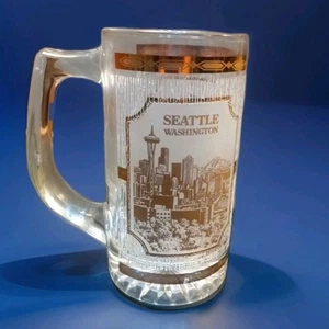 Taza de cerveza vintage de vidrio esmerilado CULVER adorno dorado 22K-SEATTLE-aguja espacial - Imagen 1 de 6