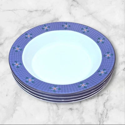 Cuencos de sopa Dansk Nine Patch Rim azul blanco | Juego de 4 | Excelente estado Foto 1 de 4