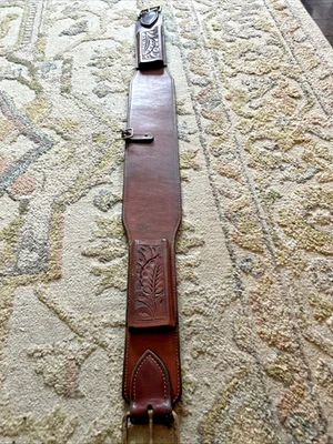 Western Saddle Flank 后 Cinch 棕色皮革带工具 40 长度 — 第 1/4 张图片