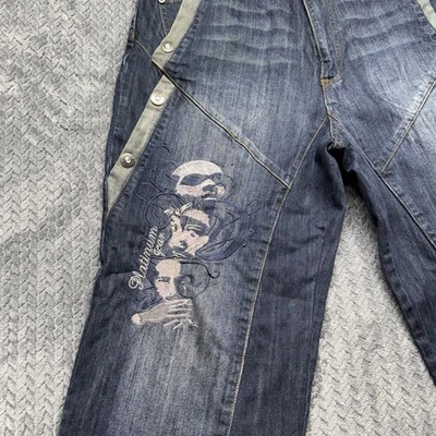 Vtg Platinum Gear Jeans Mens 38x30 Blue Wide Leg Hip Hop Y2K Grunge Embroidered - Image 1 of 4