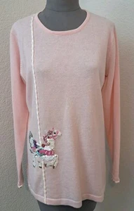 Vtg 90s StoryBook Knits Sweater M Pink Carousel Dreams Sequined Horse - Picture 1 of 9