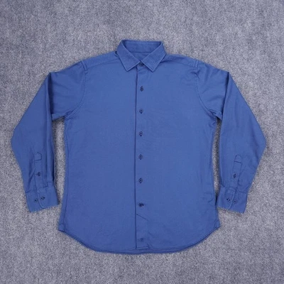 Camisa David Donahue Para Hombres 16 Mediana Grande Azul Rayas Abotonada Manga Larga Vestido Foto 1 de 4