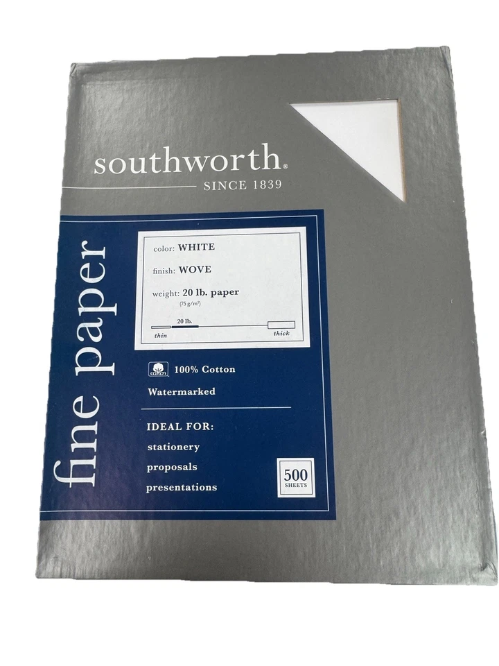 Southworth 25% Cotton Fine Business Paper WHITE 20 lb 8-1/2 x 11 Bond 500 Sheets - Image 1 of 2