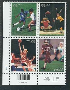 Scott #3399/3402..33 Cent....Youth Sports...Plate Block   - Picture 1 of 1