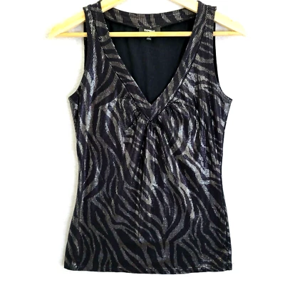 Blusa sin mangas Express Top para mujer S plateada púrpura a rayas tigre metálica sin mangas Foto 1 de 4