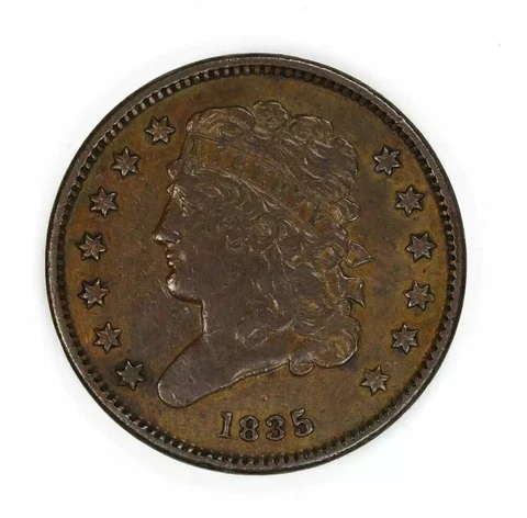 1834 CLASSIC HEAD HALF CENT 1/2C AU ABOUT UNCIRCULATED (6721) Cover