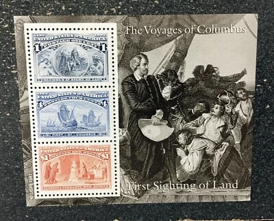 USA1992 #2624 The Voyages of Columbus Souvenir Sheet Mint NH First Sighting Land - Image 1 of 2