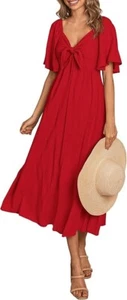 PRETTYGARDEN Summer 2024 Dress for Women | Casual, Short Sleeve, Bow Tie, V Neck - Picture 1 of 6