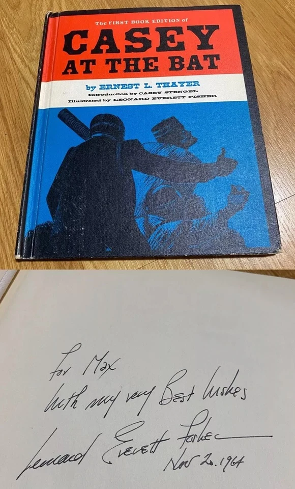 Vtg Casey At the Bat Autographed First Book Edition Leonard Everett Fisher RARE - Image 1 of 4