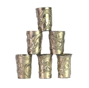 Antique Chinese Sliver Shot Glasses Embossed With Dragon Collectible G23-139 - Picture 1 of 11