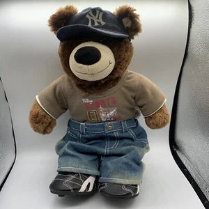 Build A Bear BAB Dark Brown Bear Plush 15" Stuffed Animal Clothing Talk Yankees - Picture 1 of 9