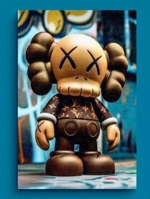 Lienzo de arte urbano de diseñador KAWS Clown LV - Impresión callejera Hypebeast - Decoración de pared - A4 Foto 1 de 4