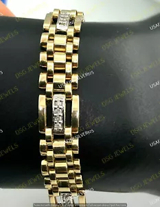 14K Yellow Gold Plated Moissanite Vintage Link Bracelet For Men's 8'' Inch - Picture 1 of 7