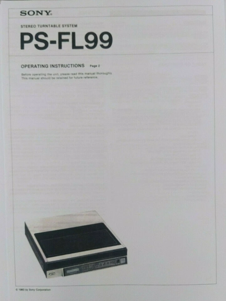 Sony PS-FL99 Stereo Turntable System - Operating Instruction - USER MANUAL - Image 1 of 1