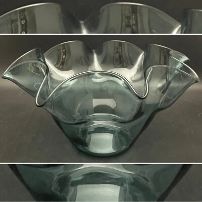 Blenko Glass 3716 Charcoal Ruffled Center/Serving Bowl 1961-62 Made in USA 11"d - Image 1 of 4