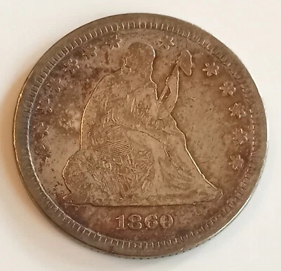 1860 US Liberty Seated Silver Quarter Dollar 25c LOW SURVIVAL RATE Estimate: 900 - Image 1 of 3