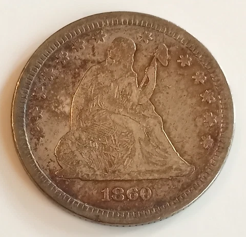 1860 US Liberty Seated Silver Quarter Dollar 25c LOW SURVIVAL RATE Estimate: 900 Cover