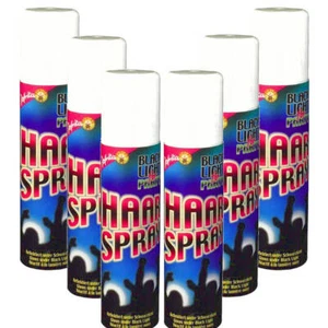 6x 100ml UV Schwarzlicht Haarspray leuchtet und ist bei Tageslicht transparent - Bild 1 von 3