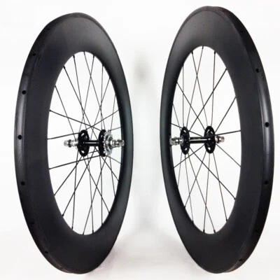 700c Carbon Track Road Bike Wheelset 25X80mm Clincher Tubeless Fixed Gear Wheels - Image 1 of 4