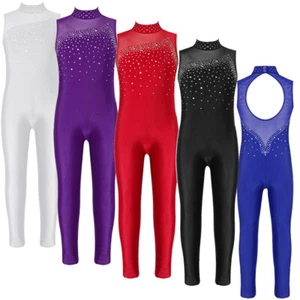 Kids Girls Leotards Sleeveless Bodysuit Gymnastic Jumpsuit Dance Rompers Latin - Picture 1 of 75