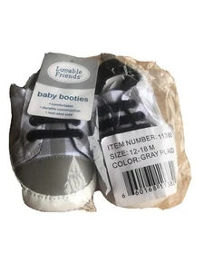 Baby Boy Canvas Sneakers, Gray Plaid Size L 12 - 18 Months NWT Luvable Friends  - Picture 1 of 6