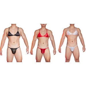 Bikini uomo spalline spaghetti intimo tuta nylon lingerie set senza imbottitura adulto - Foto 1 di 38