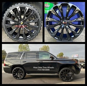 26” FR203 GMC Sierra Yukon BLACK WHEELS CHEVY Silverado Tahoe 33” MT Mud Tires - Picture 1 of 3