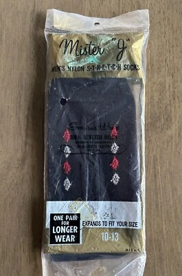 Calcetines Vintage Para Hombre 10-13 Argyle 1 Par NUEVO Nylon Elástico MCM Foto 1 de 2