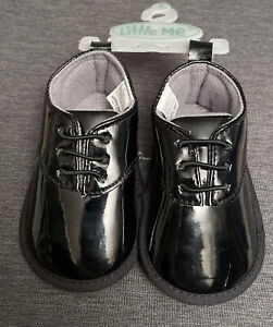 NEW  Little Me- Boys Black Dress Shoes Size 3 9-12 Months