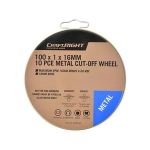 Craftright 100 x 1.0 x 16mm Metal Cut Off Wheels - 10 Pack - Picture 1 of 2