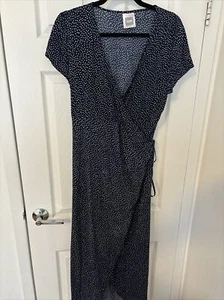NOM NWOT MATERNITY WRAP DRESS SIZE XL NAVY BLUE POLKA DOTS SHORT SLEEVE MIDI - Picture 1 of 4