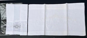 NEW ITALIAN PURE LINEN HAND EMBROIDERED LACE 1 HAND 1 BATH TOWEL SET VINTAGE WOW - Picture 1 of 8