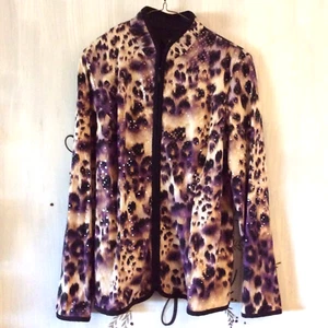 MSK Zip Up LS Sparkly Shimmer Sequined Animal Print Fitted Jacket Purple MEDIUM - Picture 1 of 4