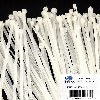 BLUEDOT TRADING SHIPS FREE ~ 100 PACK 8 INCH NYLON ZIP CABLE TIES WIRE TIE WRAPS WHITE 40 LBS 8"