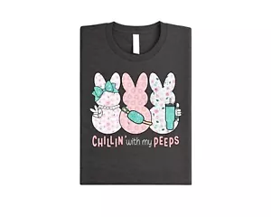 Easter Chilling With My Peeps Bunny T shirt Easter Matching Shirt Easter Peeps S - Picture 1 of 4