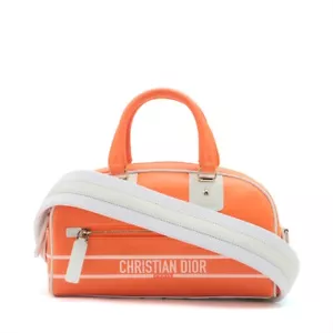 Christian Dior Bowling Bag Leather 2Way Handbag Orange - Picture 1 of 6
