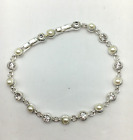 Nro Silver Tone Bracelet Inset Rhinestone And Faux Pearl Double Lever Clasp