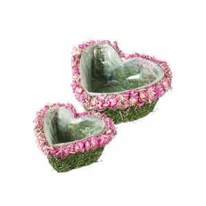 Lined Grass Spring Planters Green and Pink 23cm x 21cm Nested Set of 2 - Picture 1 of 2