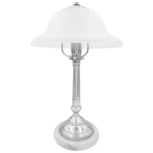 Lampada da Tavolo in Argento 925 Stile Impero con Paralume in Vetro, Base Marmo - Foto 1 di 3